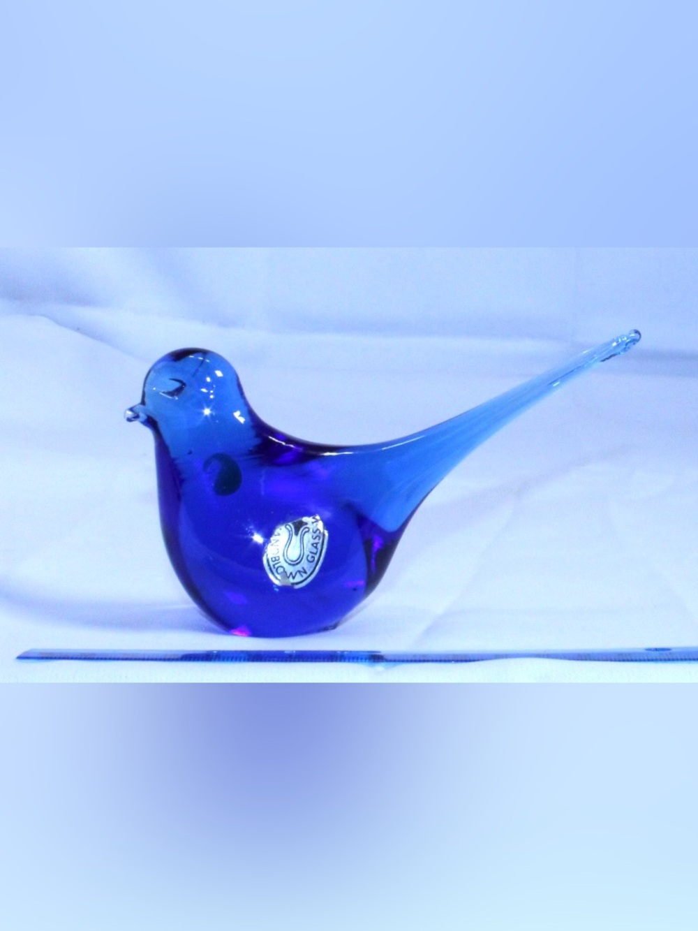 EARLY Hand-Blown COBALT Blue PILGRIM Glass Bluebird of Happiness Paperweight